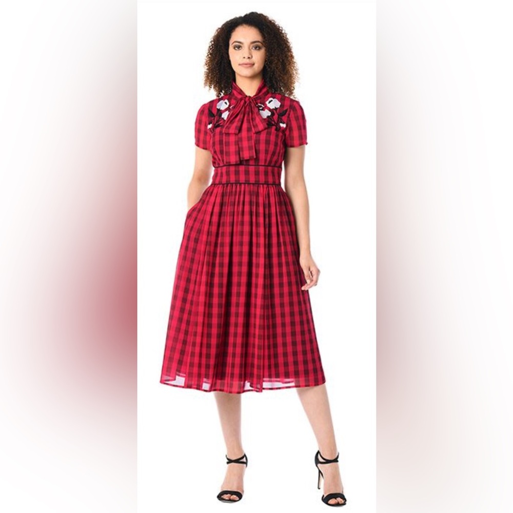 Eshakti Red Plaid Midi Dress